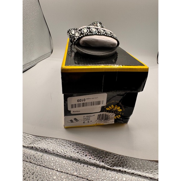 Yellow Box Premium P-Warlow Black Leather Jeweled Rhinestone Slide Sandals 6.5 M - Picture 6 of 6